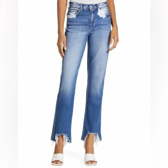 L’agence Harmon Bleach High Rise Straight Leg Jeans Bitten Fray Hem size 28 or 6 - Picture 6 of 11